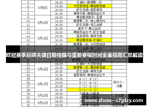 欧冠赛季后续关键日期提醒与重要赛程时间全面指南汇总解读 欧冠赛季后续关键日期提醒与重要赛程时间全面指南汇总解读